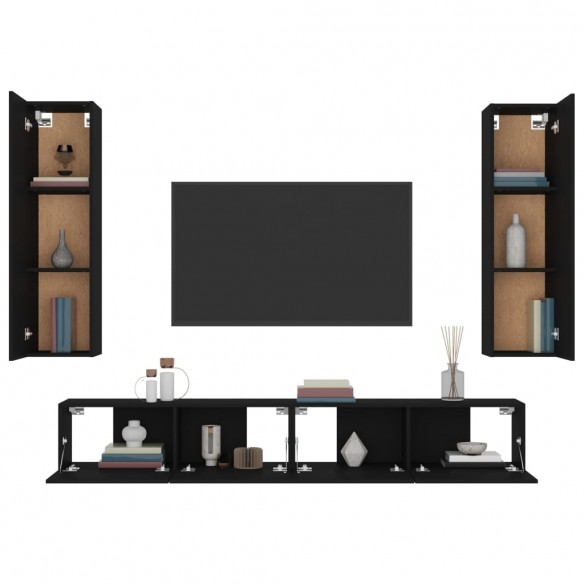 Ensemble de meubles TV 4 pcs Noir Bois d'ingénierie