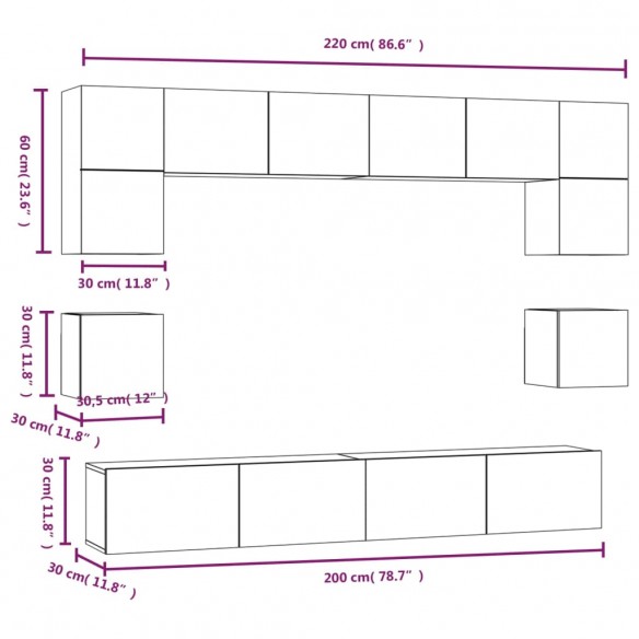 Ensemble de meubles TV 8 pcs Chêne fumé Bois d'ingénierie