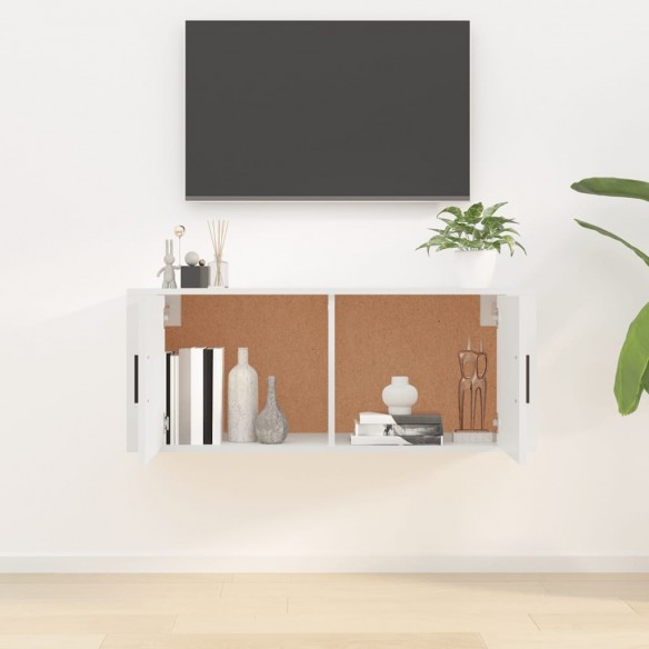 Meuble TV mural Blanc brillant 100x34,5x40 cm