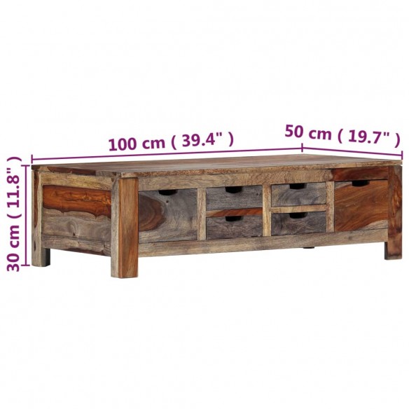 Table basse Gris 100x50x30 cm Bois de Sesham massif