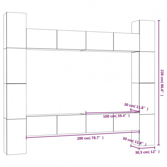 Ensemble de meubles TV 8 pcs Gris béton Aggloméré