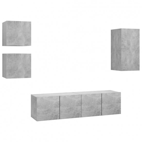 Ensemble de meuble TV 5 pcs Gris béton Aggloméré