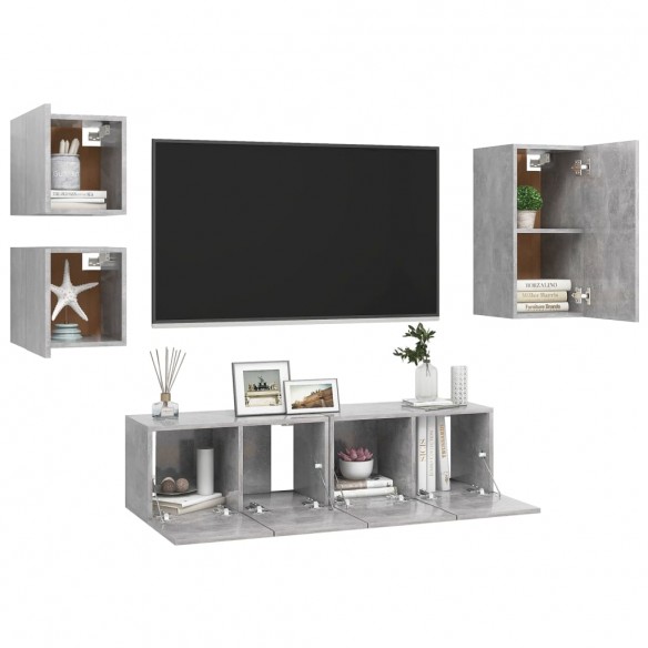 Ensemble de meuble TV 5 pcs Gris béton Aggloméré