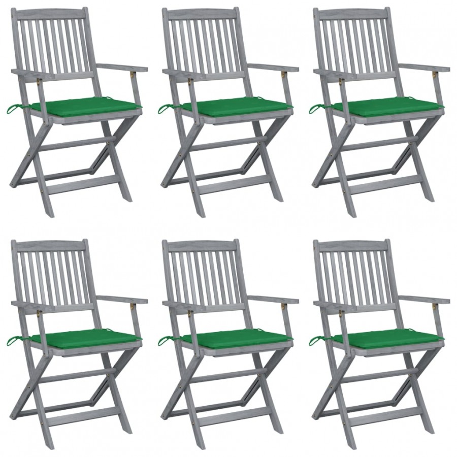 Chaises pliables d'extérieur 6 pcs avec coussins Bois d'acacia