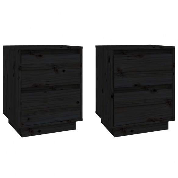 Tables de chevet 2 pcs Noir 40x35x50 cm Bois de pin solide