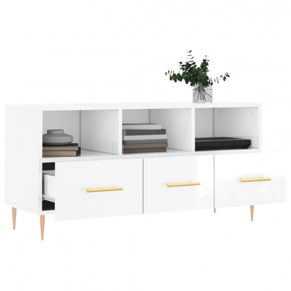 Meuble TV Blanc brillant 102x36x50 cm Bois d'ingénierie