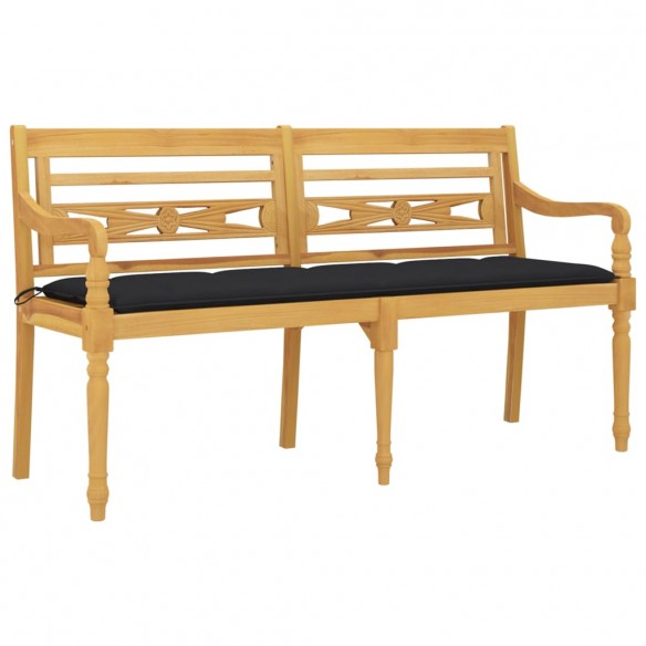 Banc Batavia avec coussin noir 150 cm Bois de teck massif