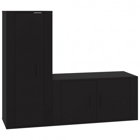 Ensemble de meubles TV 2 pcs noir bois d'ingénierie