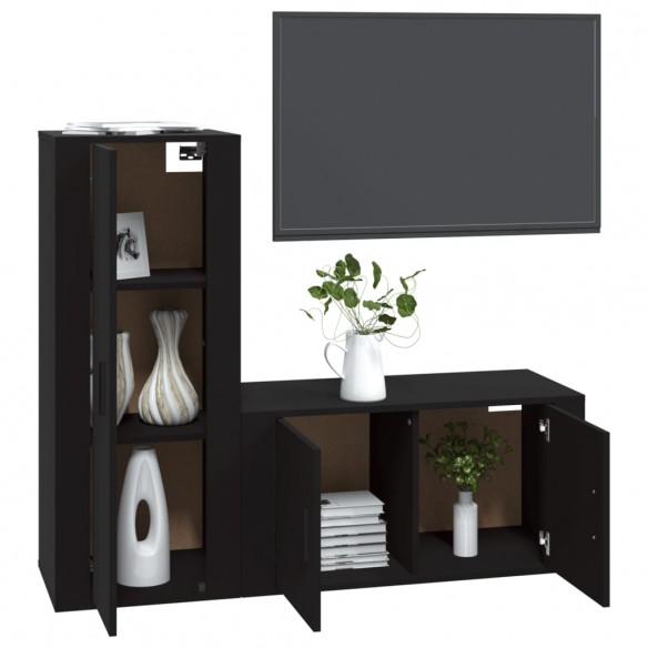 Ensemble de meubles TV 2 pcs noir bois d'ingénierie