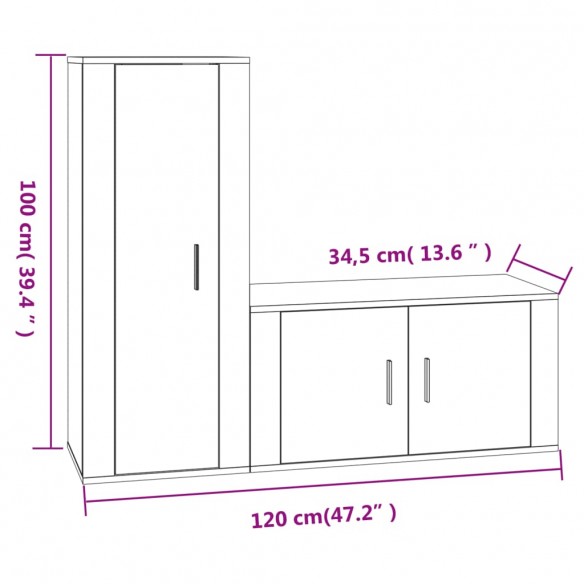 Ensemble de meubles TV 2 pcs noir bois d'ingénierie