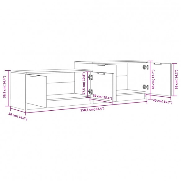 Meuble TV Blanc brillant 158,5x36x45 cm Bois d'ingénierie