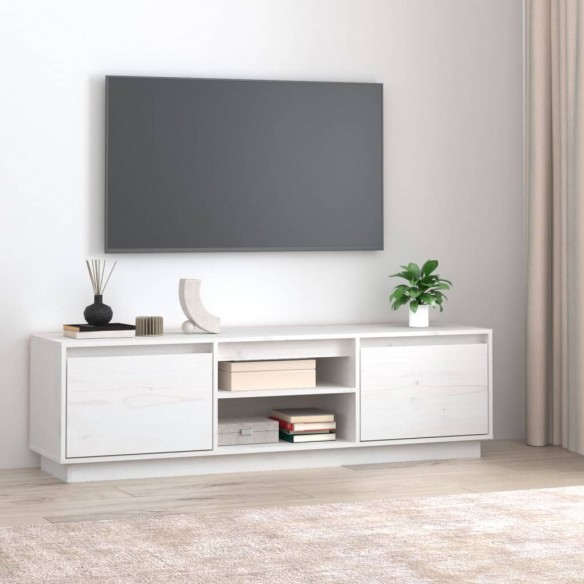 Meuble TV Blanc 140x35x40 cm Bois de pin massif