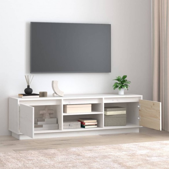 Meuble TV Blanc 140x35x40 cm Bois de pin massif