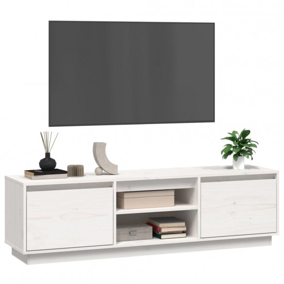 Meuble TV Blanc 140x35x40 cm Bois de pin massif