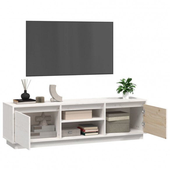 Meuble TV Blanc 140x35x40 cm Bois de pin massif