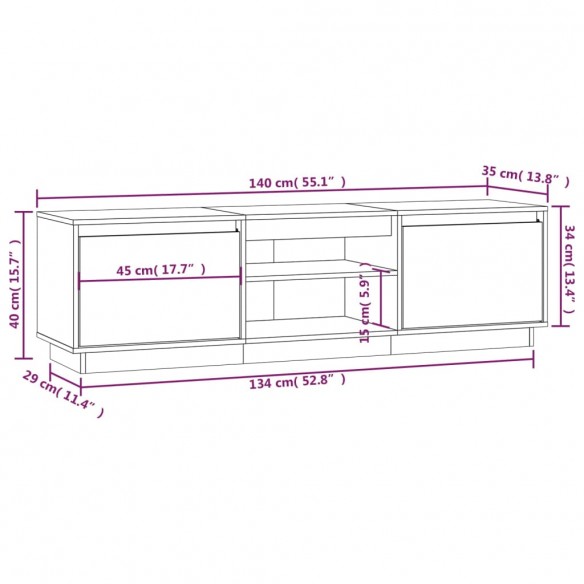 Meuble TV Blanc 140x35x40 cm Bois de pin massif