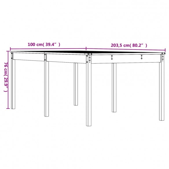 Table de jardin blanc 203,5x100x76 cm bois massif de pin