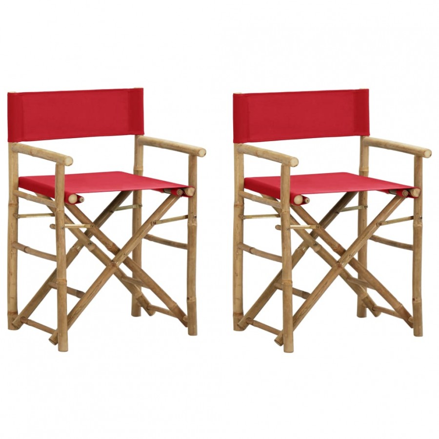 Chaises pliables de directeur 2 pcs Rouge Bambou et tissu