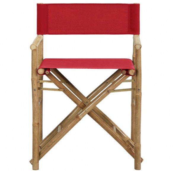 Chaises pliables de directeur 2 pcs Rouge Bambou et tissu