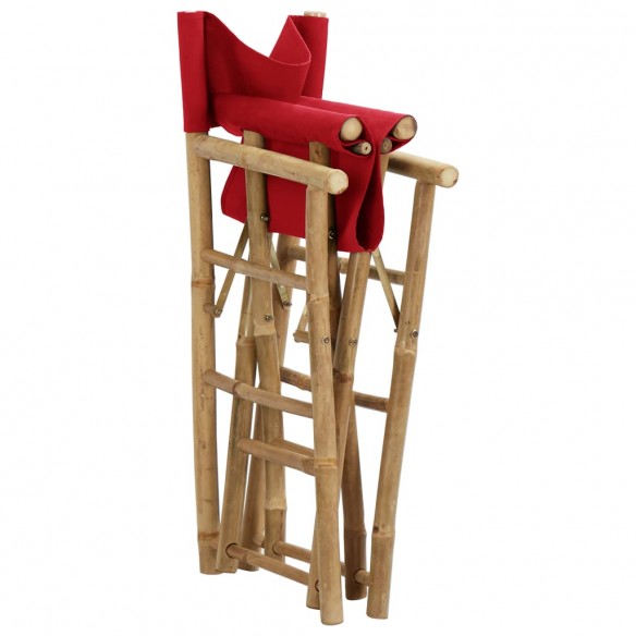 Chaises pliables de directeur 2 pcs Rouge Bambou et tissu