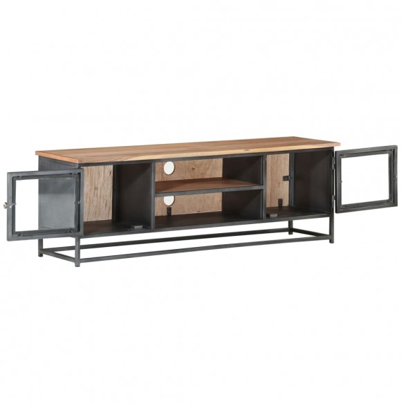 Meuble TV Gris 120x30x40 cm Bois d'acacia massif et acier