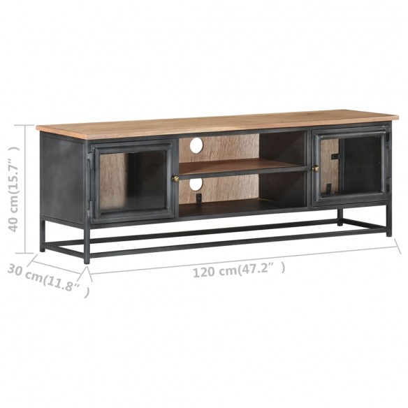 Meuble TV Gris 120x30x40 cm Bois d'acacia massif et acier