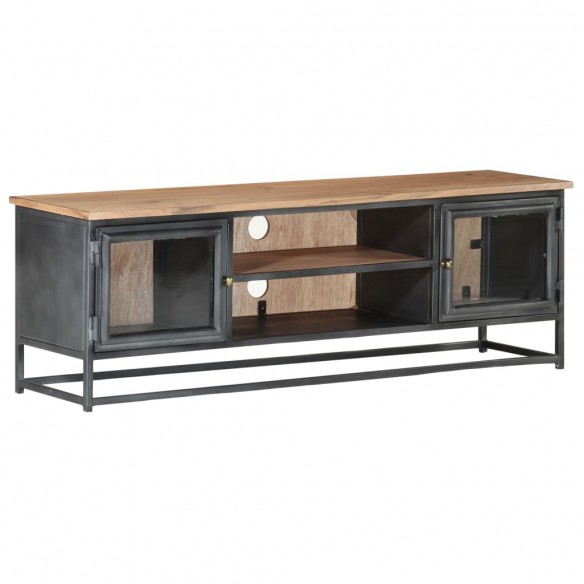 Meuble TV Gris 120x30x40 cm Bois d'acacia massif et acier