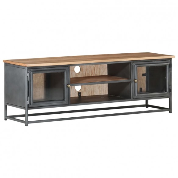 Meuble TV Gris 120x30x40 cm Bois d'acacia massif et acier