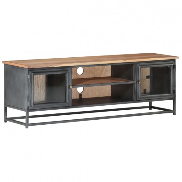 Meuble TV Gris 120x30x40 cm Bois d'acacia massif et acier