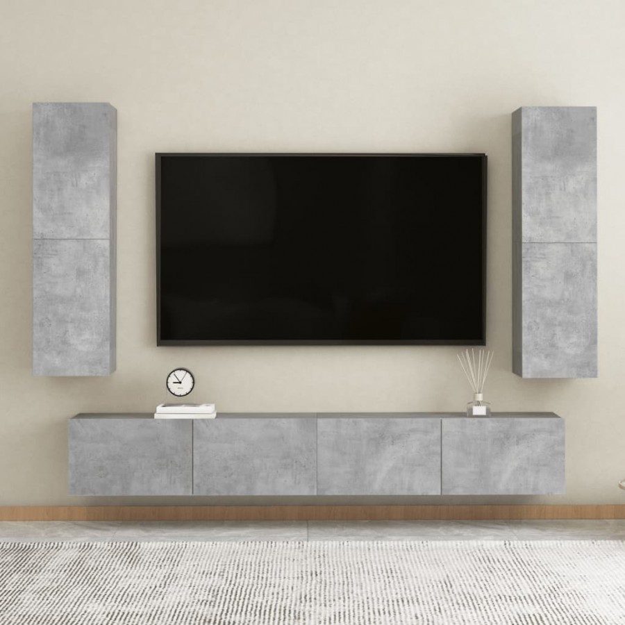 Ensemble de meubles TV 4 pcs Gris béton Aggloméré