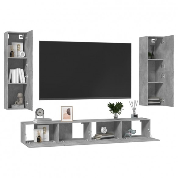 Ensemble de meubles TV 4 pcs Gris béton Aggloméré