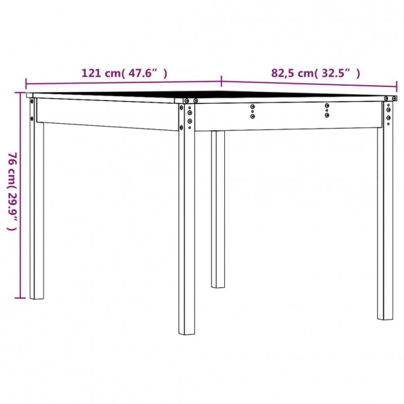 Table de jardin gris 121x82,5x76 cm bois massif de pin