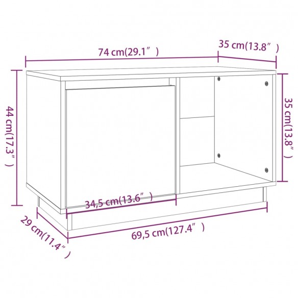 Meuble TV Gris 74x35x44 cm Bois de pin massif