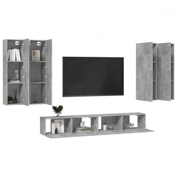 Ensemble de meuble TV 6 pcs Gris béton Aggloméré