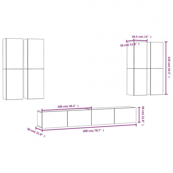 Ensemble de meuble TV 6 pcs Gris béton Aggloméré