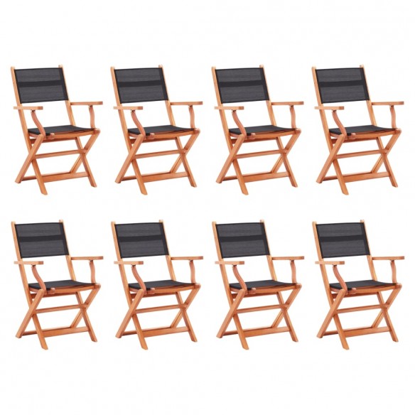 Chaises pliables de jardin 8 pcs noir eucalyptus et textilène