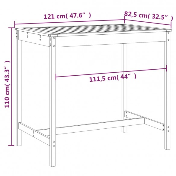 Table de jardin marron miel 121x82,5x110 cm bois massif de pin