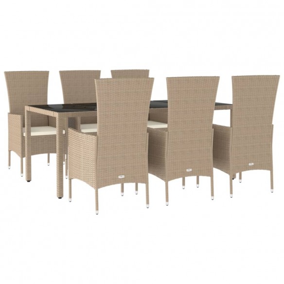 Ensemble à manger de jardin et coussins 7 pcs beige poly rotin