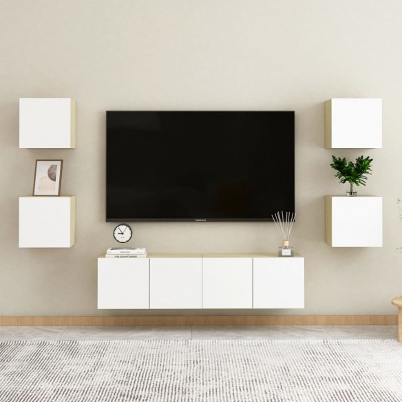 Meubles TV muraux 4 pcs Blanc et chêne sonoma 30,5x30x30 cm