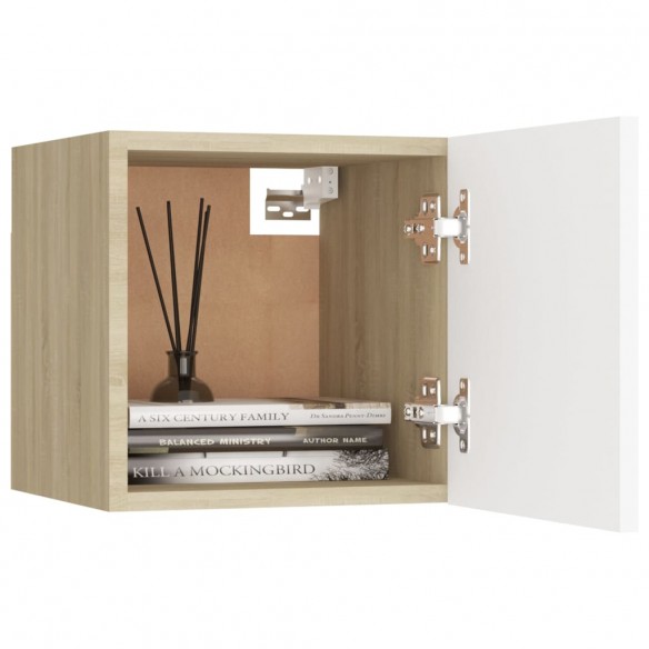 Meubles TV muraux 4 pcs Blanc et chêne sonoma 30,5x30x30 cm