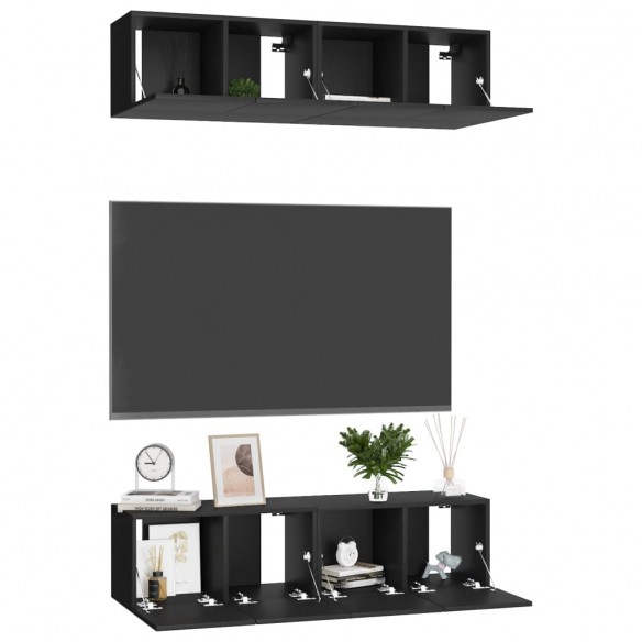 Meubles TV 4 pcs Noir 60x30x30 cm Aggloméré