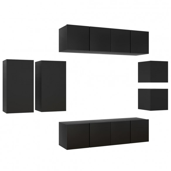 Ensemble de meuble TV 8 pcs Noir Aggloméré