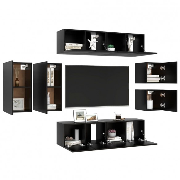 Ensemble de meuble TV 8 pcs Noir Aggloméré