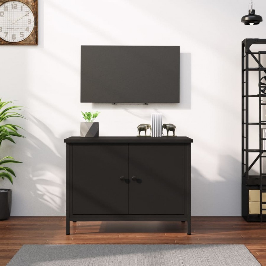 Meuble TV avec portes noir 60x35x45 cm bois d'ingénierie