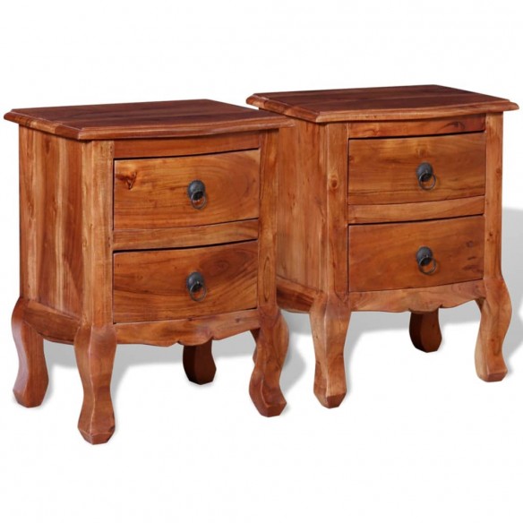 Tables de chevet avec tiroirs 2 pcs Bois d'acacia massif