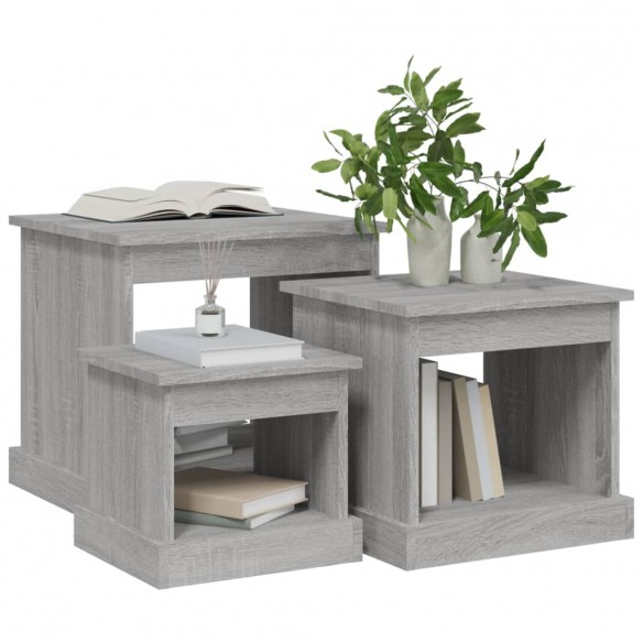 Tables basses 3 pcs sonoma gris bois d'ingénierie