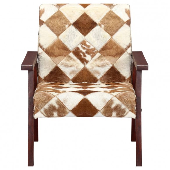 Fauteuil Blanc et marron Cuir véritable de chèvre