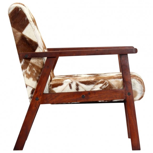 Fauteuil Blanc et marron Cuir véritable de chèvre