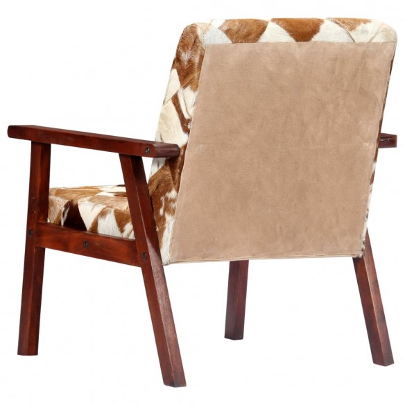 Fauteuil Blanc et marron Cuir véritable de chèvre