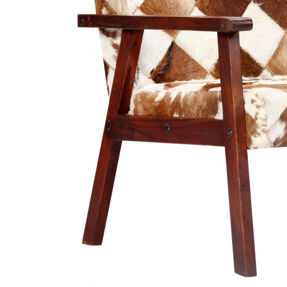 Fauteuil Blanc et marron Cuir véritable de chèvre